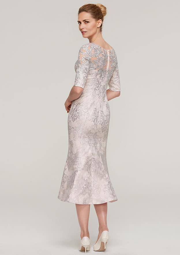 Half Sleeve Tea-Length Lace Mother of the Bride Dress With Appliqued