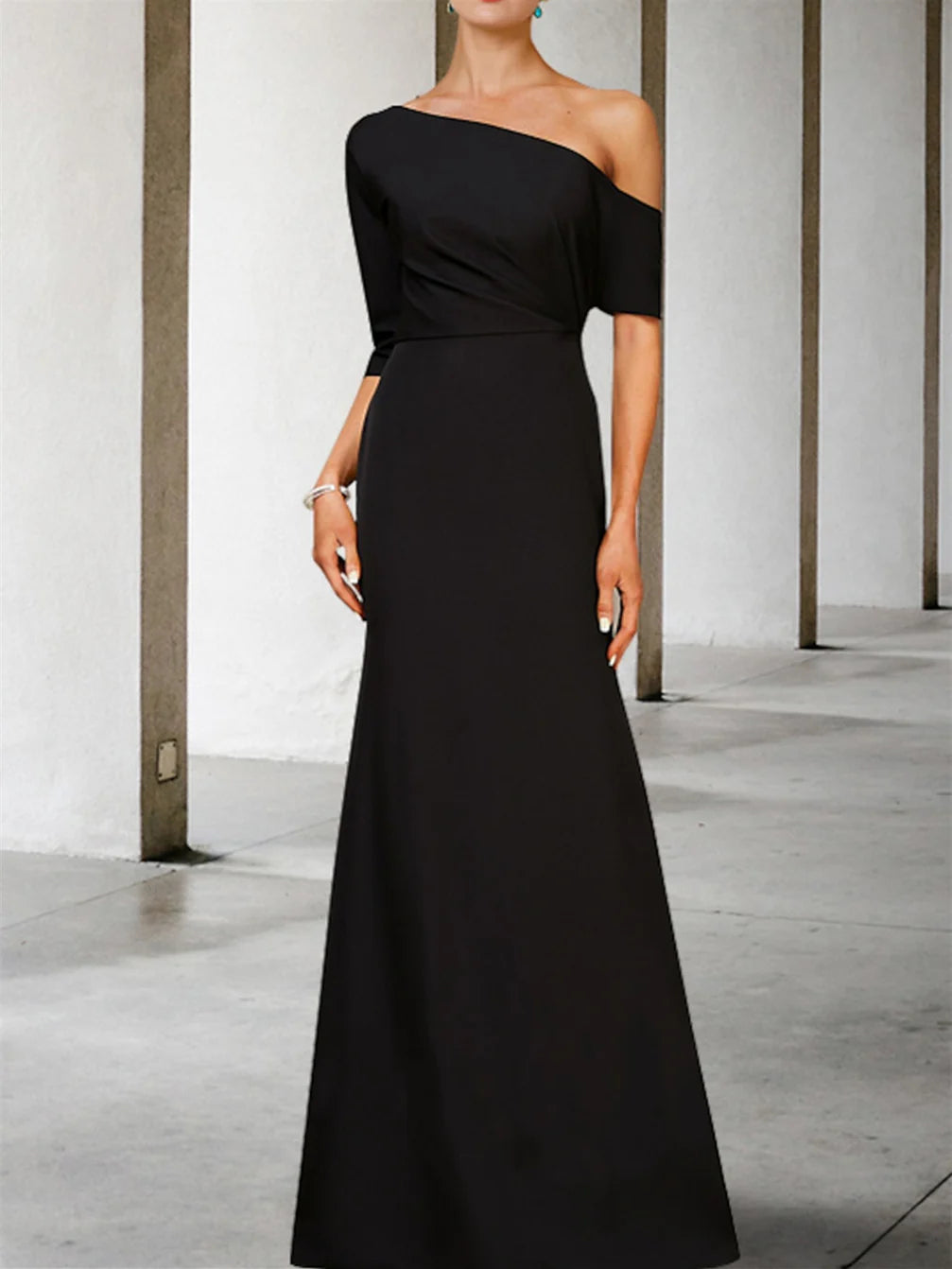 One-Shoulder 3/4 Length Sleeves Floor-Length Mother Of The Bride Dresses