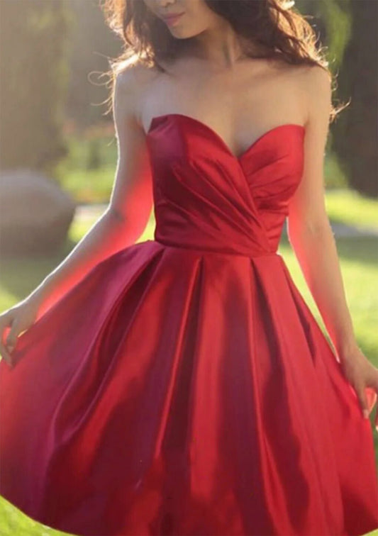 A-line Sweetheart Sleeveless Satin Homecoming Dress with Pleated Cocktail Dresses