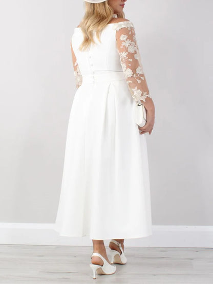 A-Line Ankle-Length Off Shoulder Mother of the Bride Dresses with Lace Sleeves