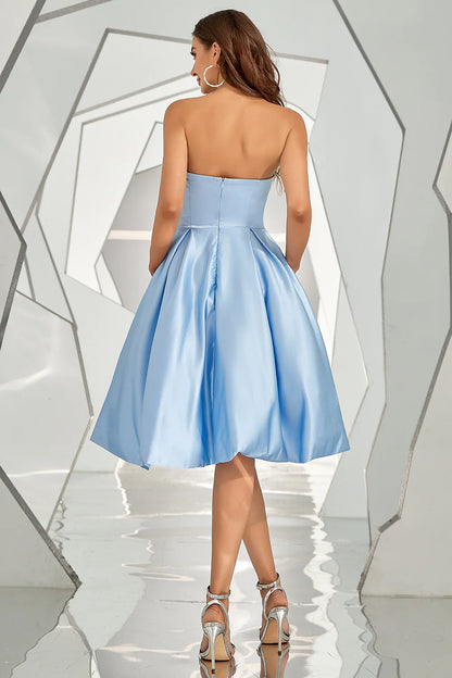 Sky Blue Strapless Satin Homecoming Dress Cocktail Dresses