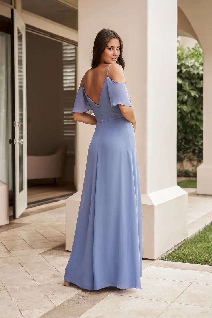 Spaghetti Strap Off Shoulder Side Slit Backless Floor Length Bridesmaids Dress