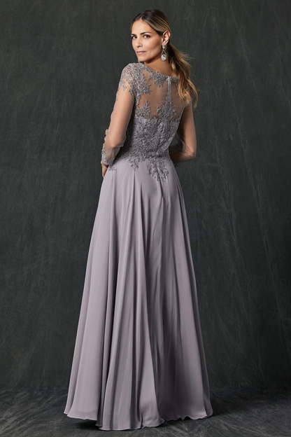 Lace Applique 3/4 Sleeve Floor-length Chiffon Mother of the Bride Dresse