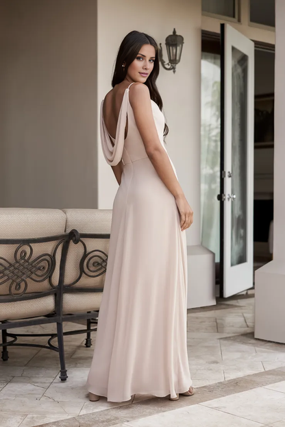 Spaghetti Strap Hood Neck Side Slit Floor Length Bridesmaids Dress