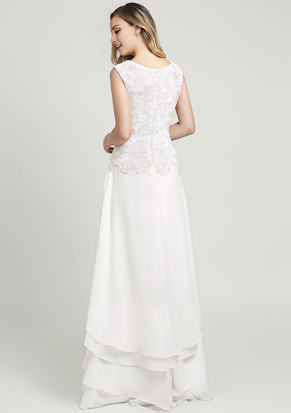 A-line Chiffon Mother of the Bride Dress V Neck Sleeveless Asymmetrical With Lace