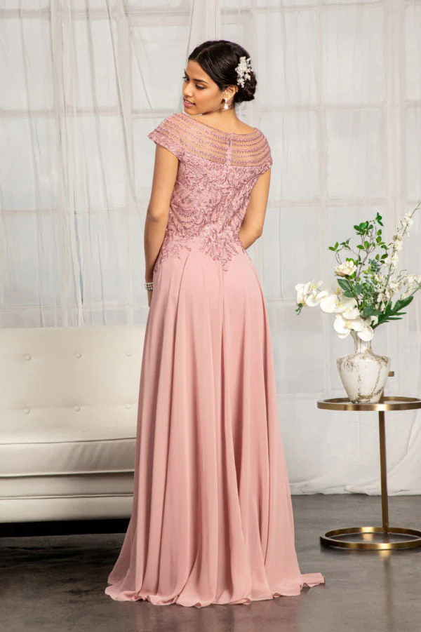 Embellished Cap Sleeve Floor-length Chiffon Mother of the Bride Dresse