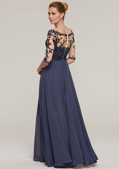 A-line V Neck Long/Floor-Length Chiffon Mother of the Bride Dresses With Appliqued