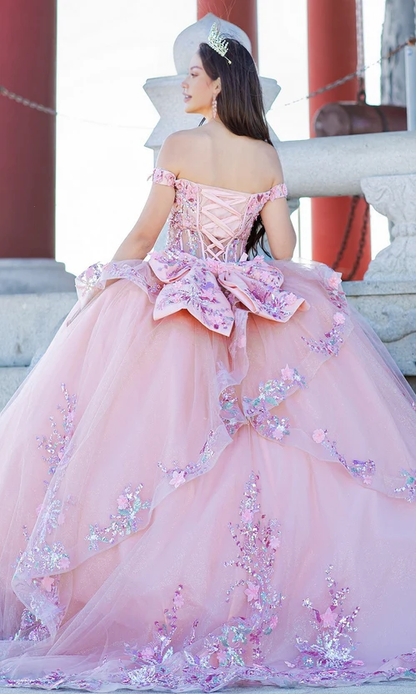 Blush Quinceanera Ball Gown Princess Dress Floor Length Sleeveless Off Shoulder with Appliques