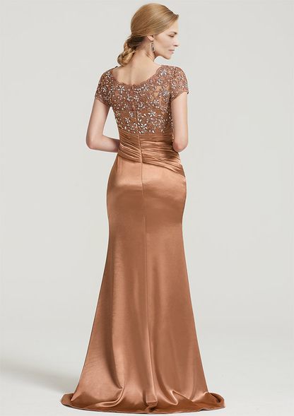 Sheath/Column Scoop Neck Mother of the Bride Dresse With Ruffles Pleated Beading