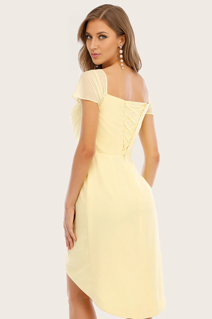 Yellow Bodycon Bridesmaid Dress Cocktail Dresses with Pleats