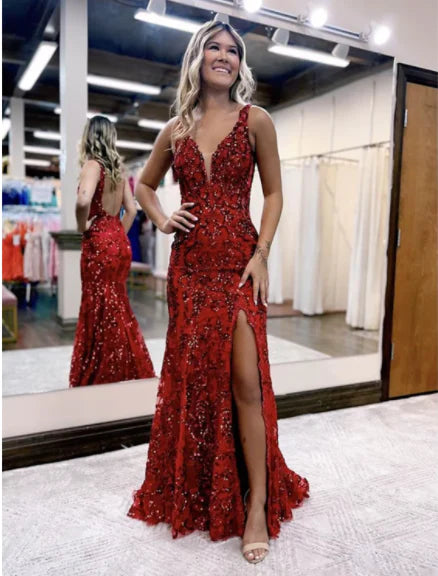 Trumpet Prom Dresses Sparkle Shine Dress Formal Sleeveless V Neck Sequined Backless with Sequin