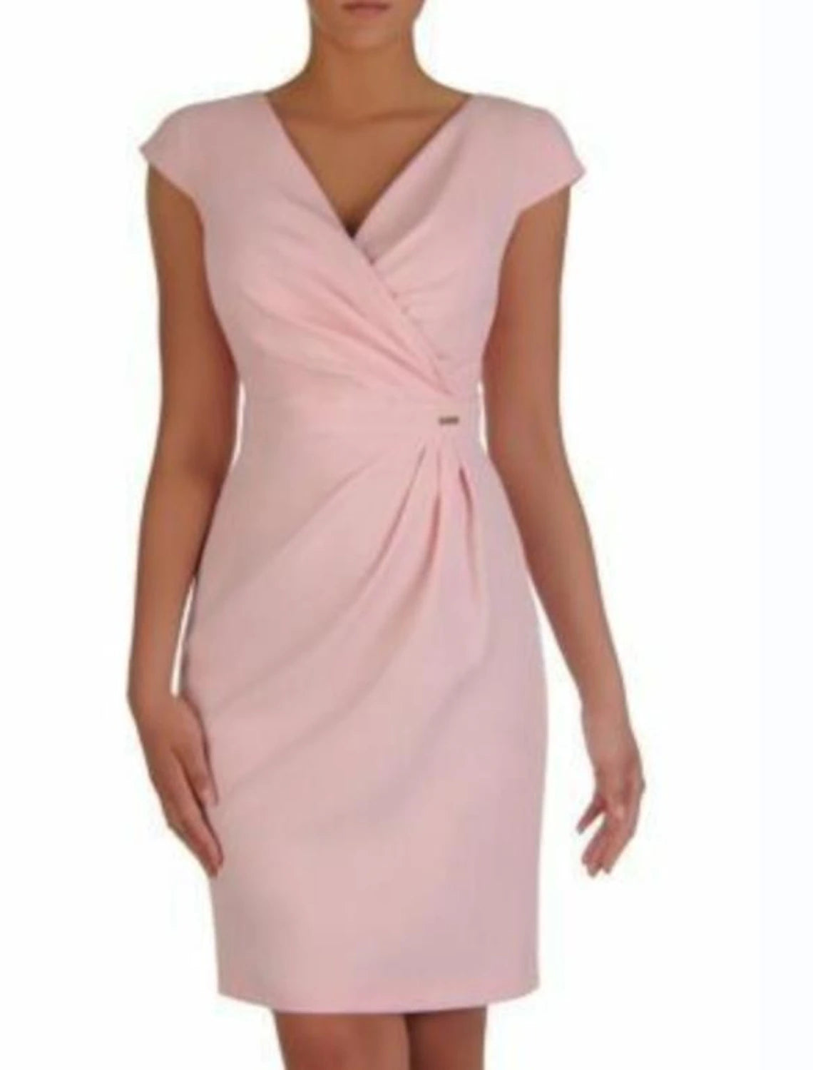 Mother of the Bride Dress Wedding Guest Elegant V Neck Knee Length Stretch Fabric with Ruched