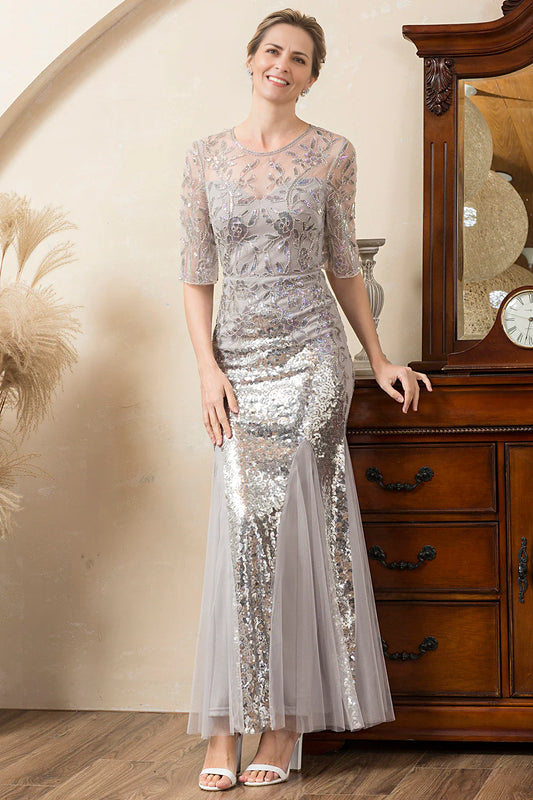 Grey Mermaid Sparkly Beaded Sequins Mother of the Bride Dress