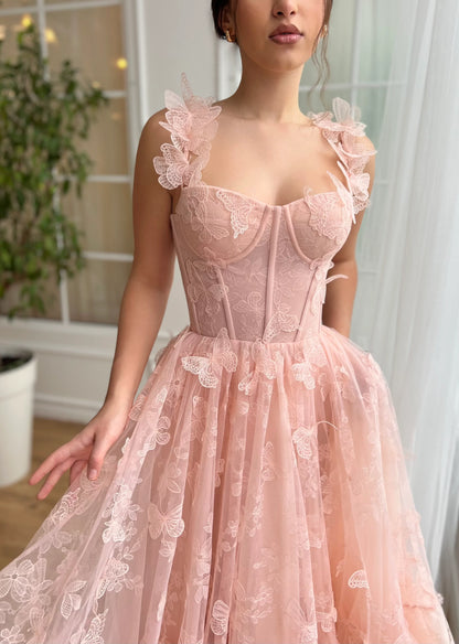 3D Butterfly Gown Rosette Corset Dress Cute A-Line Prom Dress