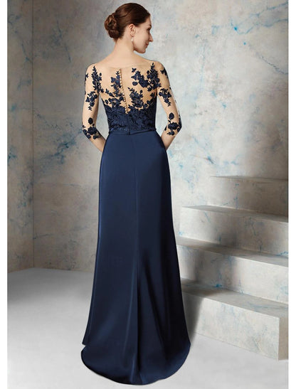 Simple Jewel Neck Sheath / Column Mother of the Bride Dress Wedding Guest Elegant Floor Length Chiffon with Appliques