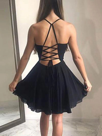 Simple Black V-Neck Homecoming Dress