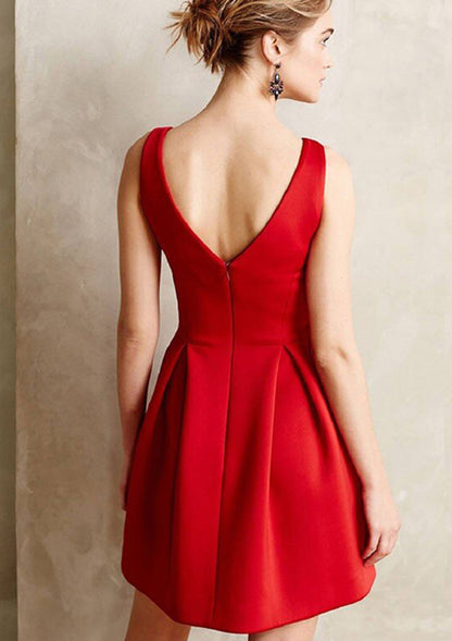 A-line V Neck Sleeveless Satin Homecoming Dress Cocktail Dresses