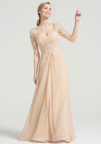 A-line/Princess Sweetheart  Long/Floor-Length Chiffon Dress With Pleated Appliqued