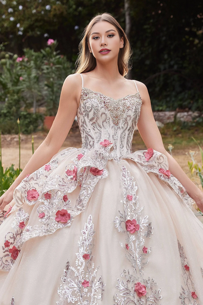 Corset Style Champagne Lace Quinceanera Ball Gown - Quinceanera Dress