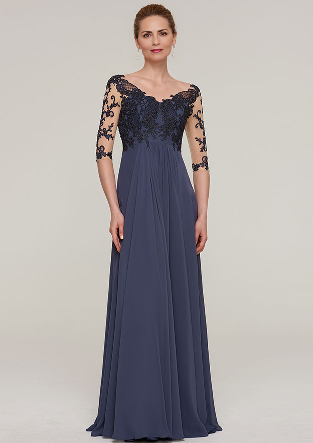 A-line V Neck Long/Floor-Length Chiffon Mother of the Bride Dresses With Appliqued