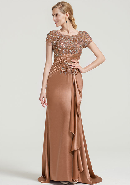 Sheath/Column Scoop Neck Mother of the Bride Dresse With Ruffles Pleated Beading