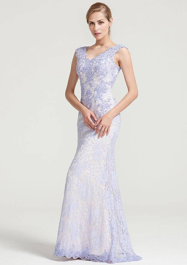 Sheath/Column V Neck Sleeveless Lace Mother of the Bride Dresses With Sequins Appliqued