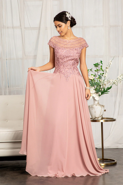 Embellished Cap Sleeve Floor-length Chiffon Mother of the Bride Dresse