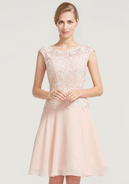 A-line Knee-Length Chiffon Lace Mother of the Bride Dress With Lace Jacket