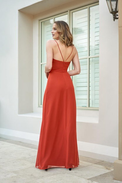 Thin shoulder strap V-neck and floor length Bridesmaids Dress - Demeixin Dress