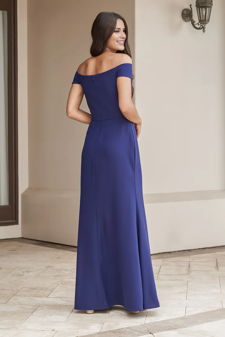 Off-the-shoulder neckline side slit backless floor-length bridesmaid dress