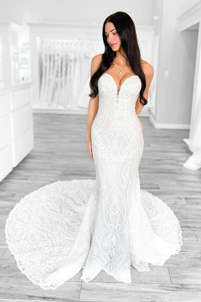 Mermaid Strapless Vintage Lace Wedding Dresses