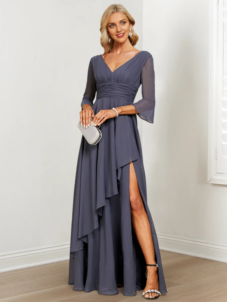 A-Line V-Neck Asymmetrical Mother Of The Bride Dresses With Ruffles