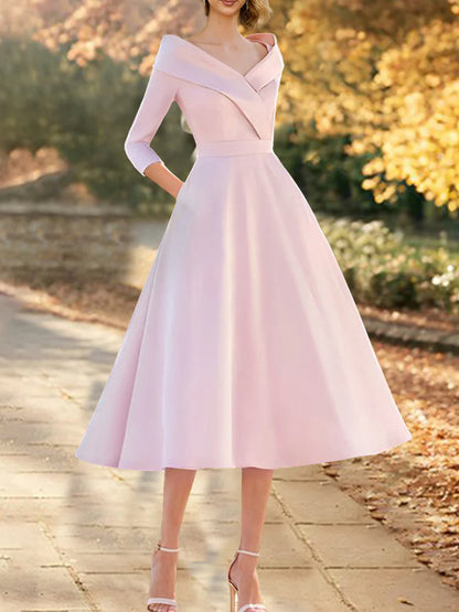 A-Line V-Neck Tea-Length Mother of the Bride Dresses Cocktail Dresses