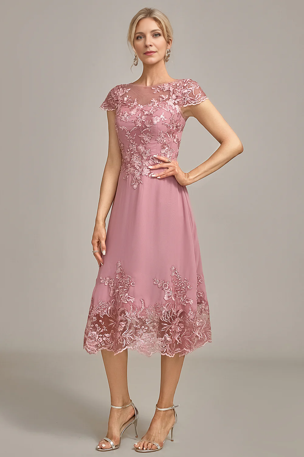 A-Line Tea-Length Mother of the Bride Dress With Sequins