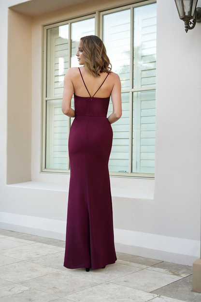 Thin shoulder strap V-neck side slit and floor length Bridesmaids Dress - Demeixin Dress