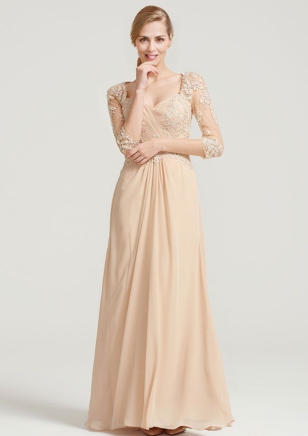 A-line/Princess Sweetheart  Long/Floor-Length Chiffon Dress With Pleated Appliqued