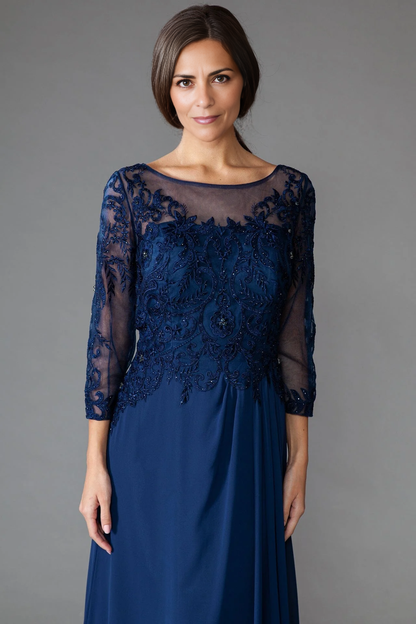 Embroidered 3/4 Sleeve Chiffon Mother of the Bride Dresse