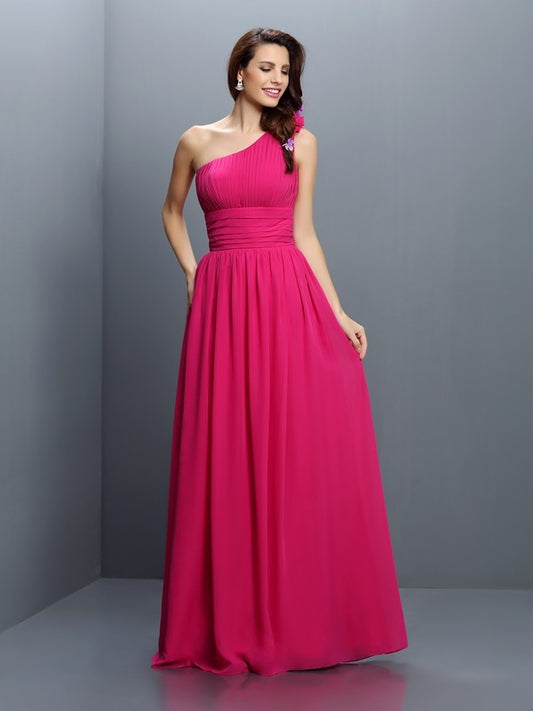 A-Line/Princess One-Shoulder Pleats Sleeveless Long Chiffon Bridesmaid Dresses