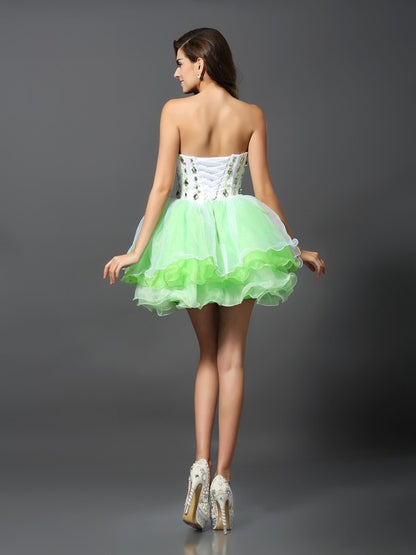 A-Line/Princess Strapless Ruffles Sleeveless Short Organza Cocktail Dresses