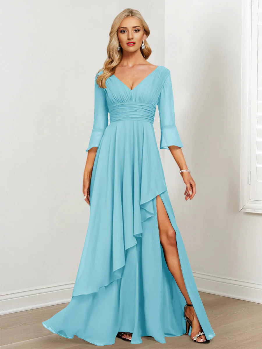 A-Line V-Neck Asymmetrical Mother Of The Bride Dresses With Ruffles