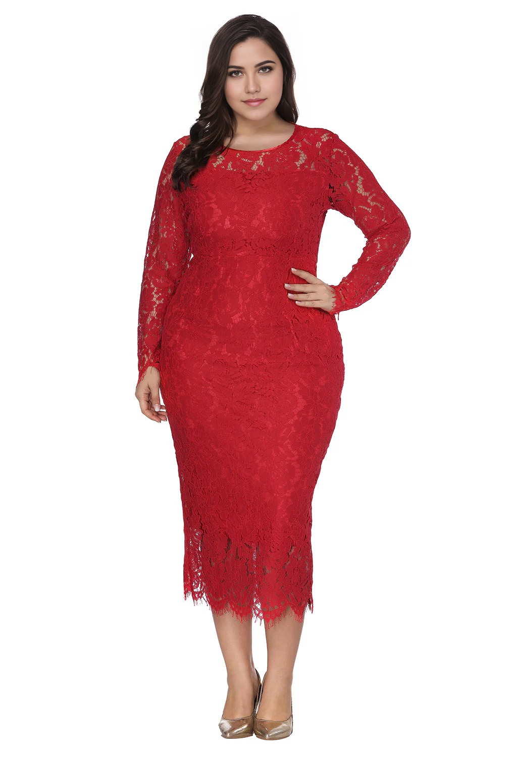 Plus Size Long Sleeves Mother of the Bride Dresse With Lace Wedding Guest Dress