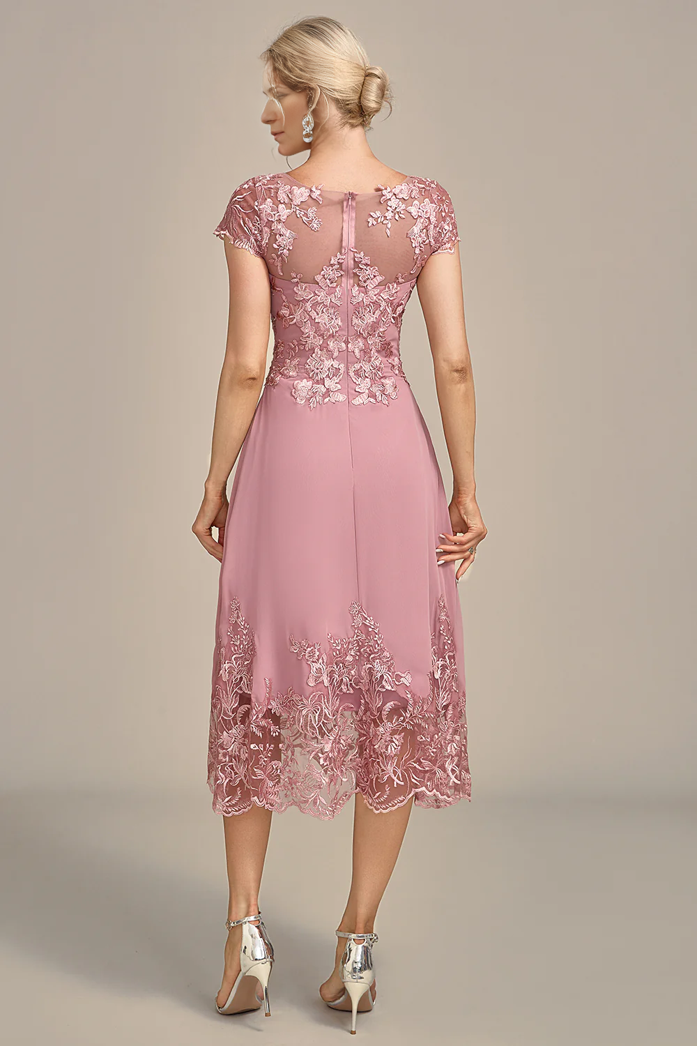 A-Line Tea-Length Mother of the Bride Dress With Sequins