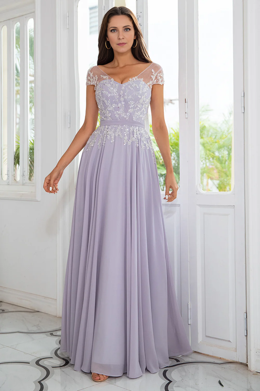 Purple Beaded Floor-length Chiffon Mother of the Bride Dress