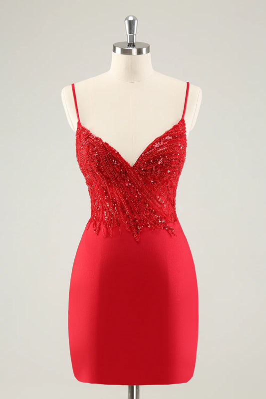 Sparkly Bodycon Spaghetti Straps Homecoming Dress with Sequins