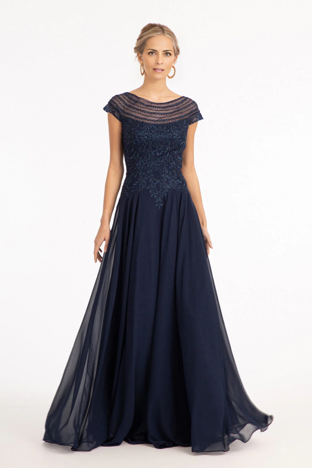 Embellished Cap Sleeve Floor-length Chiffon Mother of the Bride Dresse