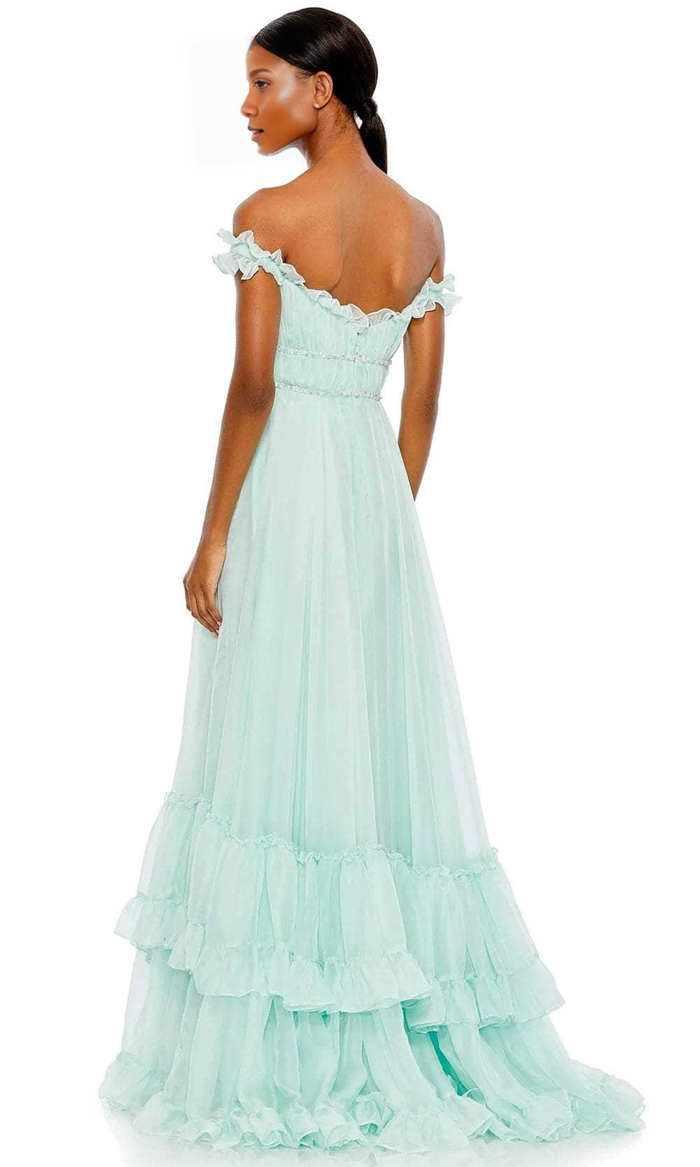 Off Shoulder Ruffled A-Line Tulle Floor-length Prom Dress