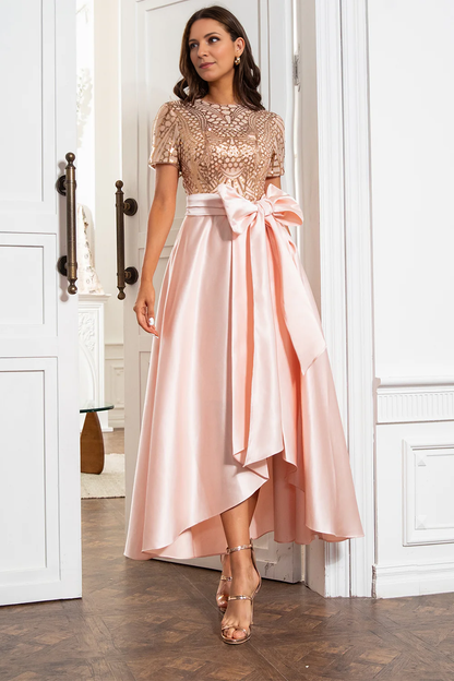 Blush Bows Mother of the Bride Dress with Sequins Cocktail Dresses