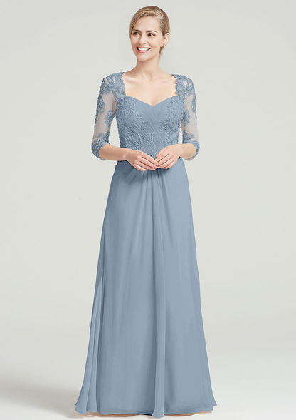 A-line/Princess Sweetheart  Long/Floor-Length Chiffon Dress With Pleated Appliqued