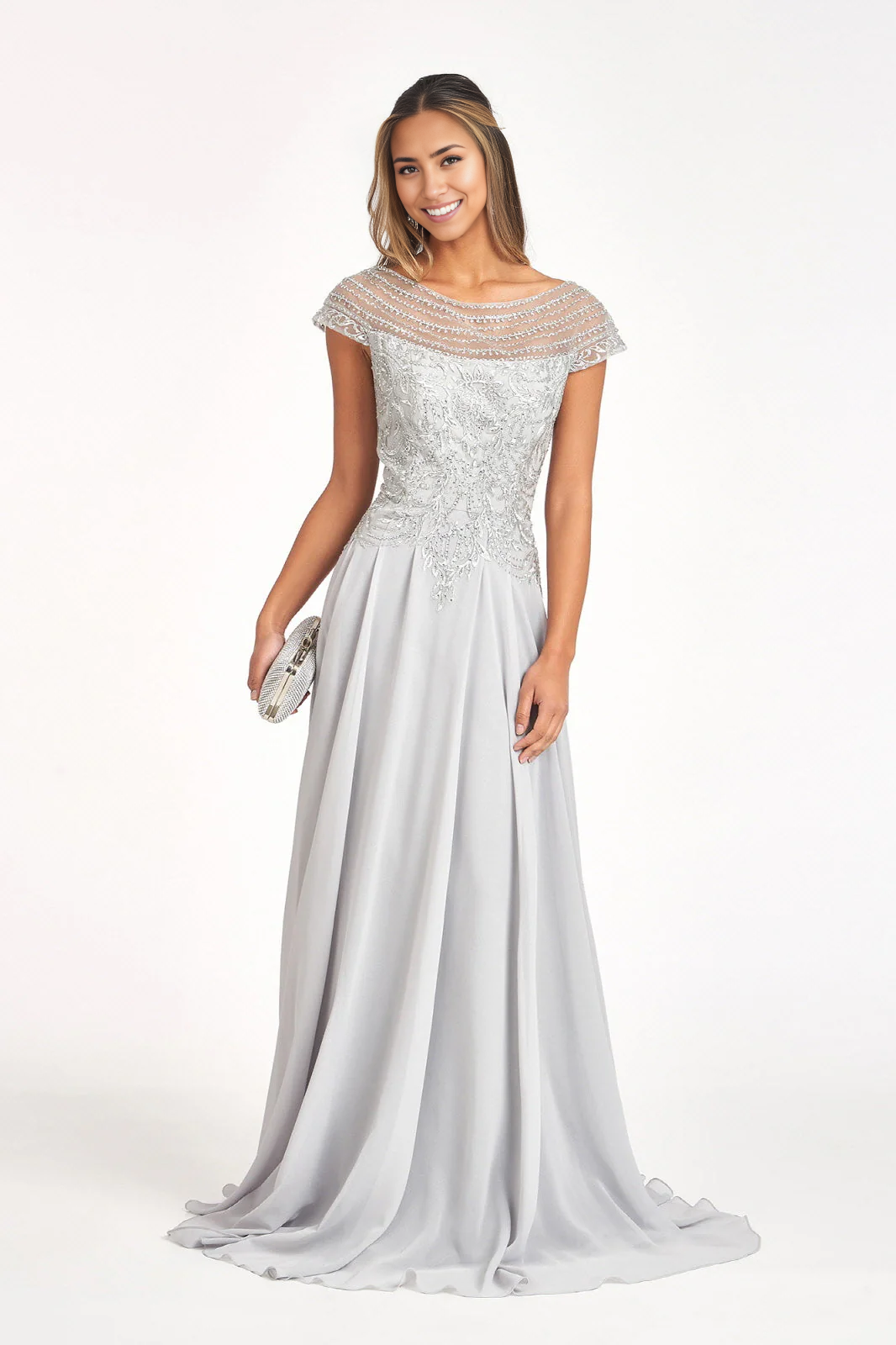 Embellished Cap Sleeve Floor-length Chiffon Mother of the Bride Dresse