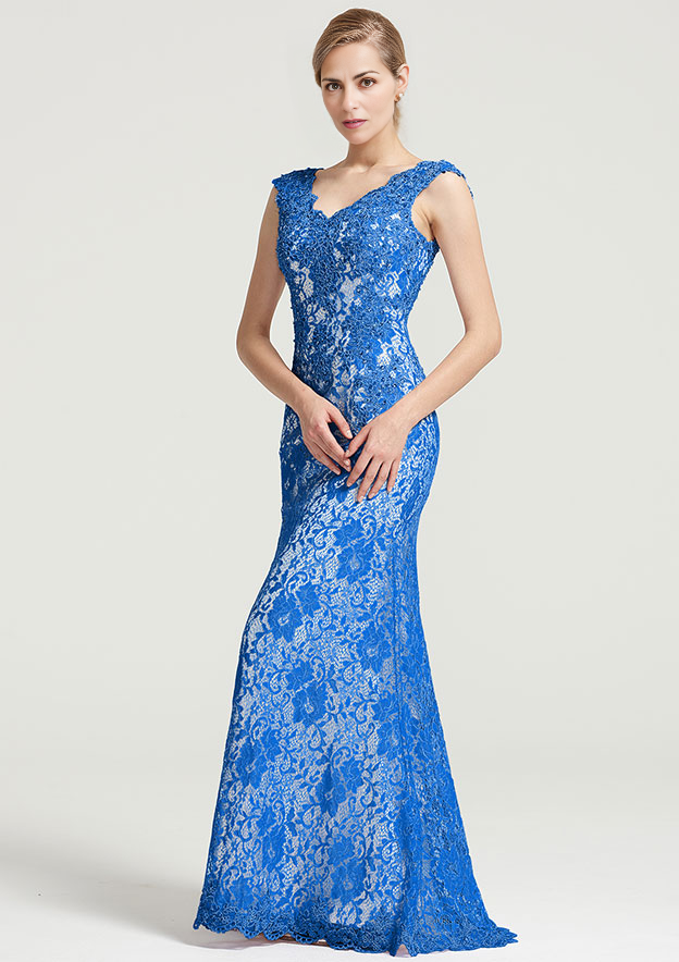 Sheath/Column V Neck Sleeveless Lace Mother of the Bride Dresses With Sequins Appliqued